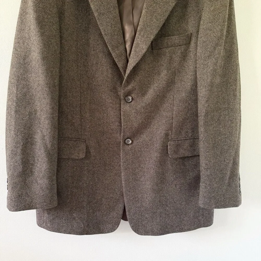Stafford Mens 42L Wool Lambswool Blazer Sport Coat Tweed 2 Button Front Brown